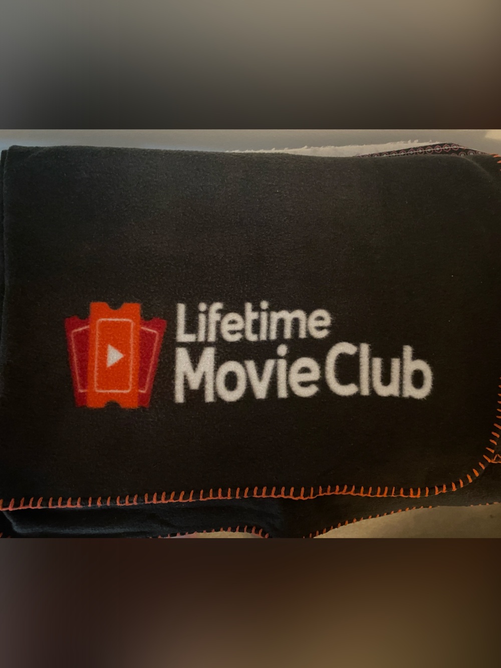 Lifetime Movie Club Black Logo Fleece Blanket with Red Trim - Picture 1 of 2